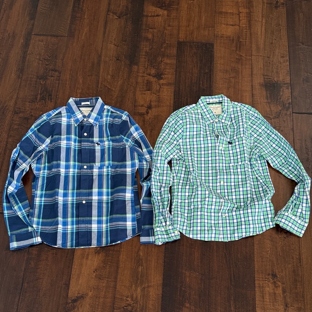 Abercrombie & Fitch Blue and Green Checkered Shirts (quantity 2)